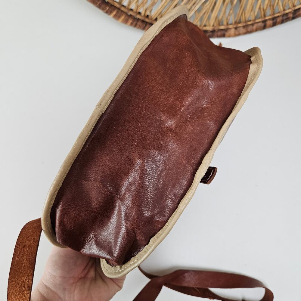 Leather Patchwork Tooled Saddle Bag Brown Cognac … - image 8